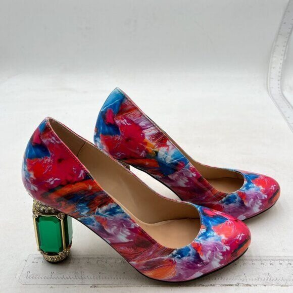 FSJ Women Stylish Closed Toe Rhinestone Emerald Chunky High Heel Pumps - Picture 4 of 8